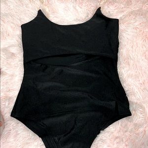 Black clear strap bodysuit with cut out middle